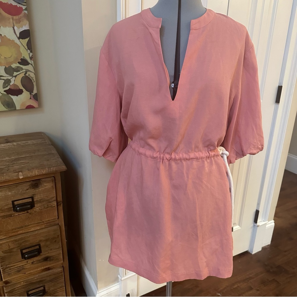 L’Acndemie Revolve Pink Dress Cover-Up Deep V-Neck Rope Tie M